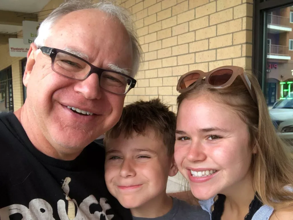 tim walz with his son and daughter