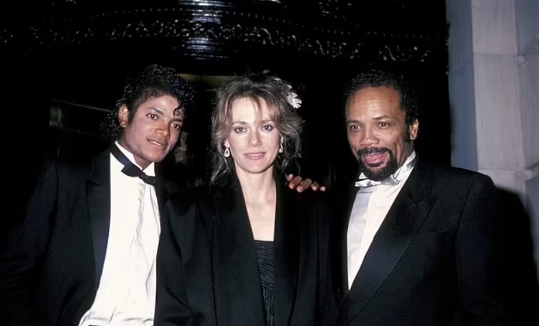 Quincy Jones with Michael Jackson and Peggy Lipton in 1982