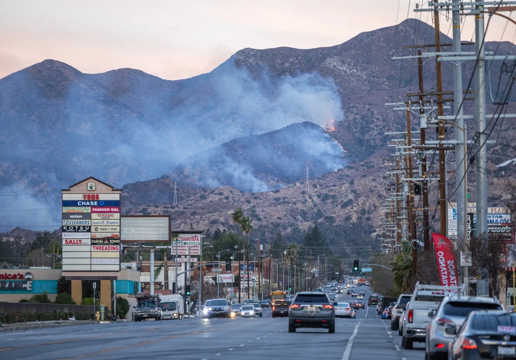 Hurst fire burning in the hills above Sylmar, CA.